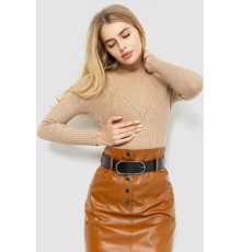 Стильный женский гольф в рубчик, цвет бежевый, 204R053.