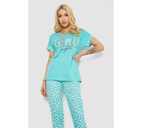 Женская пижама с принтом, цвет бирюзовый, 243R2080-1.