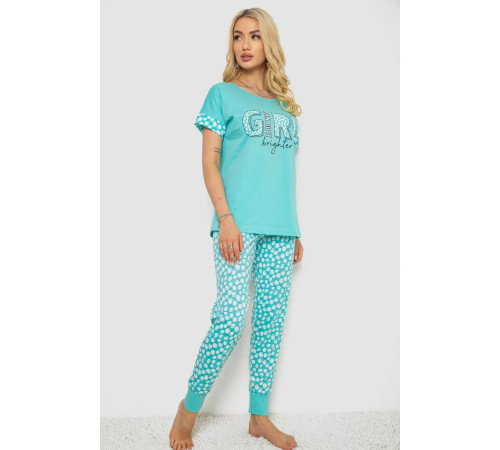 Женская пижама с принтом, цвет бирюзовый, 243R2080-1.