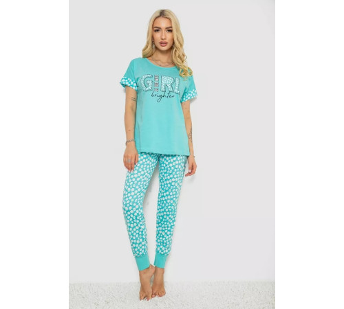 Женская пижама с принтом, цвет бирюзовый, 243R2080-1.