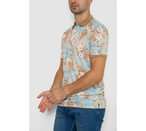 Поло чоловіче з принтом, колір бежево-блакитний, 247R315