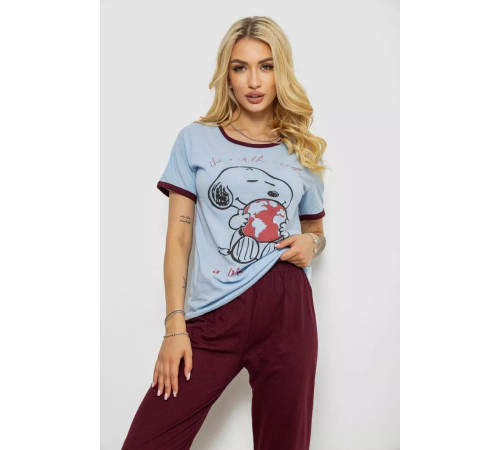 Піжама жіноча з принтом, колір блакитний, 243R20260