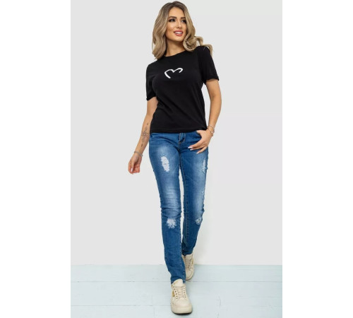 Женская футболка с принтом, цвет черный, 238R57384