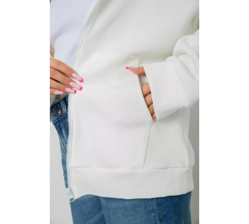 Кофта жіноча на блискавці з капюшоном, колір молочний, 238R104