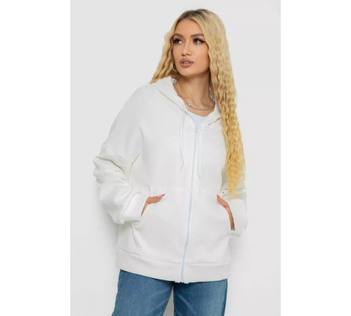 Кофта жіноча на блискавці з капюшоном, колір молочний, 238R104