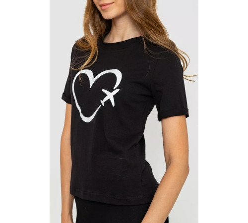 Жіноча футболка з принтом, колір чорний, 241R121