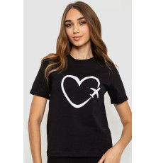 Жіноча футболка з принтом, колір чорний, 241R121