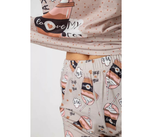 Піжама жіноча з принтом, колір бежевий, 243R7007-17