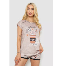 Піжама жіноча з принтом, колір бежевий, 243R7007-17