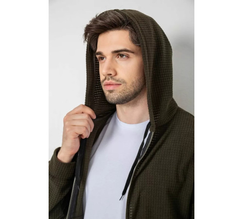 Кофта мужская на молнии с капюшоном, цвет хаки, 238R103-1.