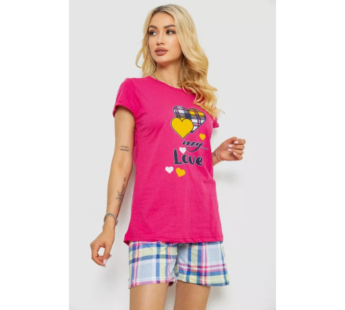 Женская пижама с принтом, цвет малиновый, 243R3250