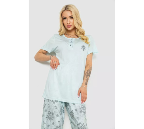 Піжама жіноча з принтом, колір м'ятний, 243R6788