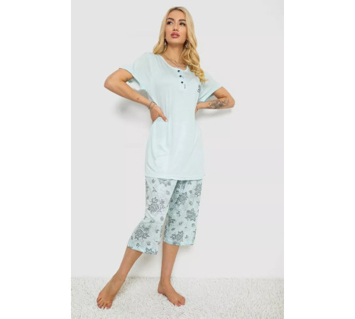 Піжама жіноча з принтом, колір м'ятний, 243R6788