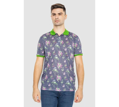 Поло мужское с принтом, цвет серо-зеленый, 247R312.