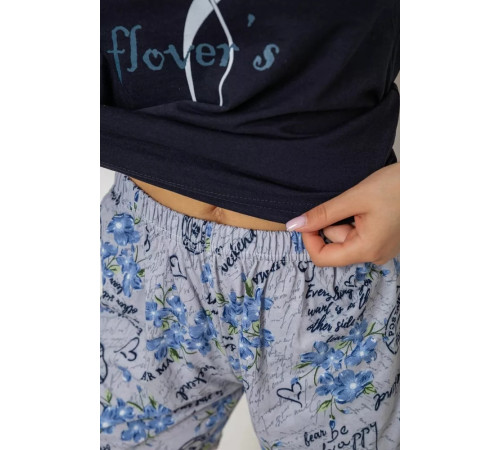 Женская пижама с принтом, цвет темно-синий, 243R3056