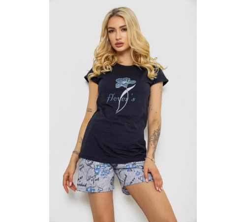 Женская пижама с принтом, цвет темно-синий, 243R3056