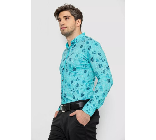 Рубашка мужская с принтом, цвет бирюзовый, 214R812.