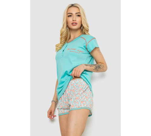 Женская пижама с принтом, цвет бирюзовый, 243R0004-P6