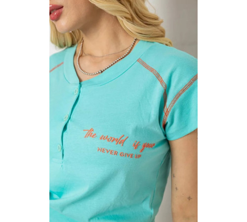 Женская пижама с принтом, цвет бирюзовый, 243R0004-P6