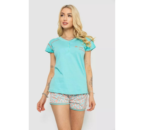 Женская пижама с принтом, цвет бирюзовый, 243R0004-P6