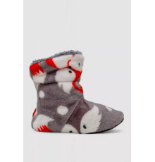 Тапочки-сапожки домашние плюшевые для детей, цвет серо-красный, 102R1003.
