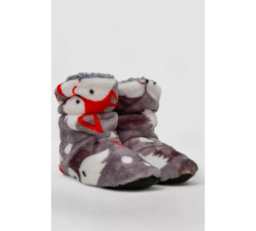 Тапочки-чобітки домашні плюшеві для дітей, колір сіро-червоний, 102R1003