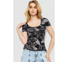 Футболка-топ  жіноча з принтом, колір чорний, 244R044