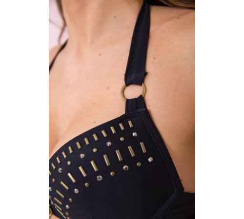 Купальник з формованою чашкою, чорного кольору з принтованим низом, 131R155700