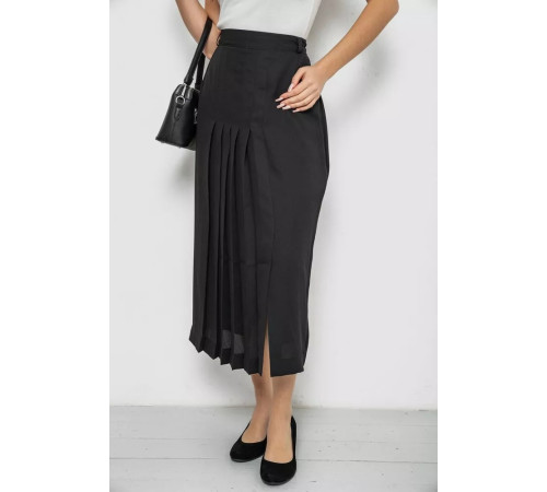 Спідниця на підкладці з розрізом, колір чорний, 167R5291