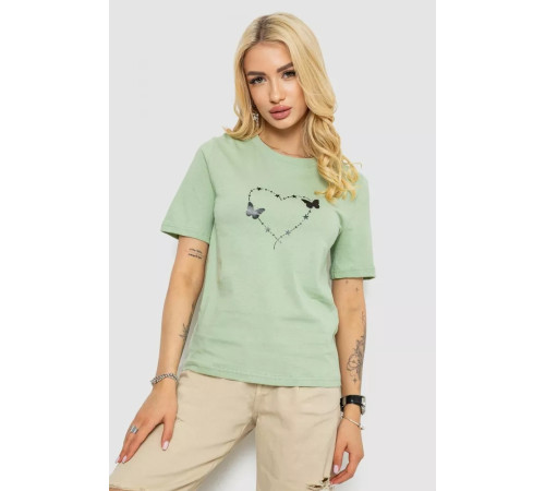 Жіноча футболка з принтом, колір оливковий, 241R125