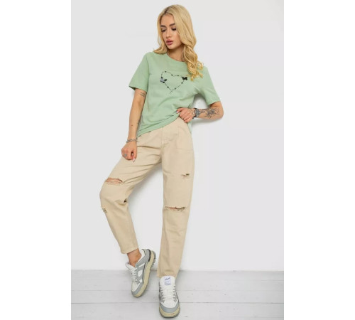 Жіноча футболка з принтом, колір оливковий, 241R125