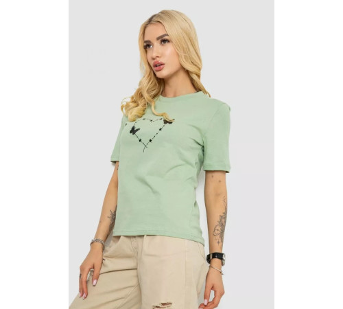 Жіноча футболка з принтом, колір оливковий, 241R125