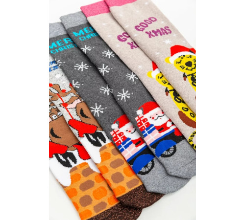 Комплект жіночих шкарпеток новорічних 3 пари, колір бежевий, темно-сірий, світло-сірий, 151R255