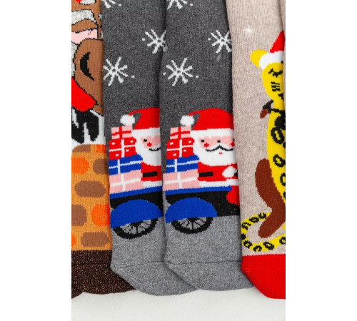 Комплект жіночих шкарпеток новорічних 3 пари, колір бежевий, темно-сірий, світло-сірий, 151R255