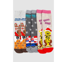 Комплект жіночих шкарпеток новорічних 3 пари, колір бежевий, темно-сірий, світло-сірий, 151R255