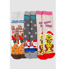 Комплект жіночих шкарпеток новорічних 3 пари, колір бежевий, темно-сірий, світло-сірий, 151R255