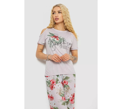 Піжама жіноча з принтом, колір світло-бузковий, 243R2038-C