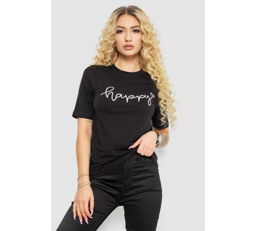 Жіноча футболка з принтом, колір чорний, 241R126