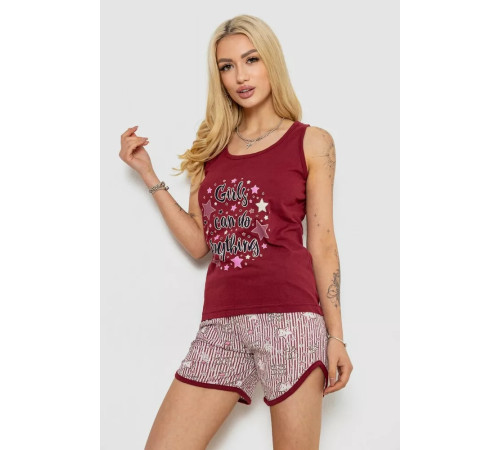 Пижама женская с принтом, цвет бордовый, 243R2039-1.
