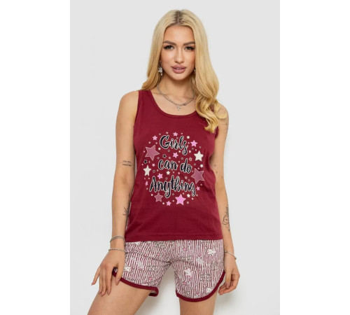 Пижама женская с принтом, цвет бордовый, 243R2039-1.