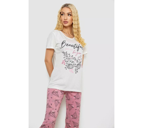 Піжама жіноча з принтом, колір молочний, 243R10311