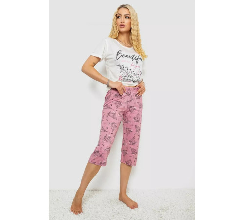 Піжама жіноча з принтом, колір молочний, 243R10311