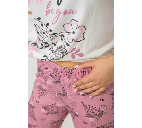 Піжама жіноча з принтом, колір молочний, 243R10311