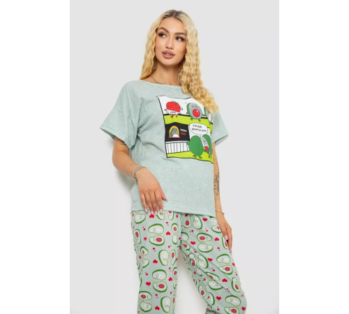 Пижама женская с принтом, цвет оливковый, 243RP15456.
