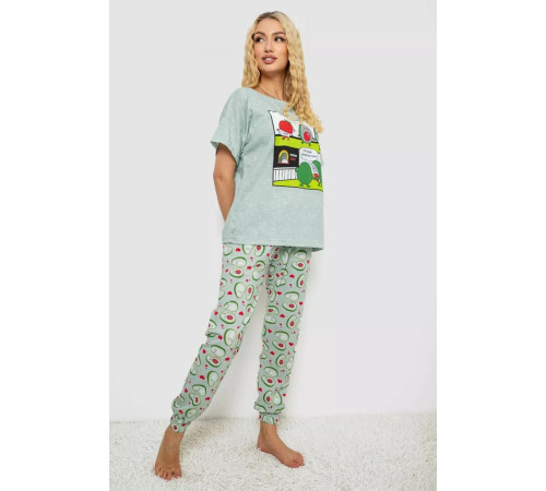 Пижама женская с принтом, цвет оливковый, 243RP15456.