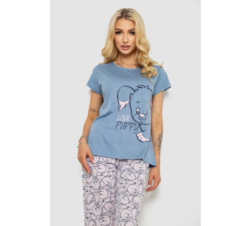 Піжама жіноча з принтом, колір джинс, 243R7106