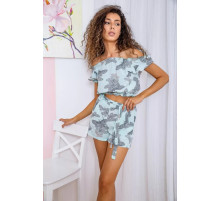 Літній жіночий костюм, м'ятного кольору з принтом, 172R1283