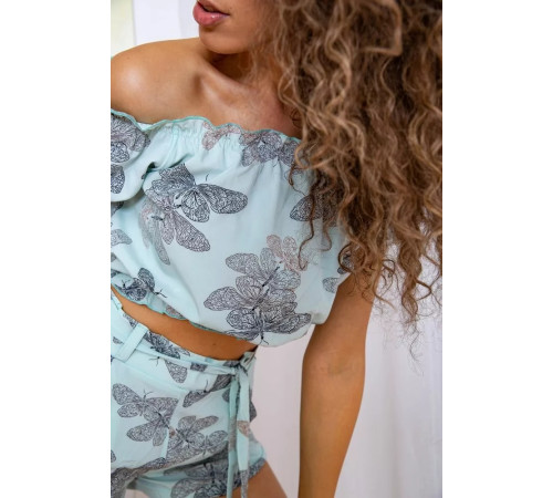 Літній жіночий костюм, м'ятного кольору з принтом, 172R1283