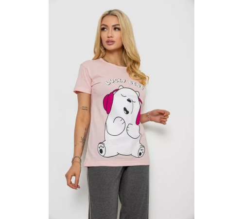 Піжама жіноча з принтом, колір рожево-сірий, 243R9203