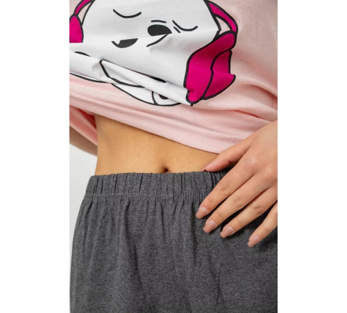 Піжама жіноча з принтом, колір рожево-сірий, 243R9203